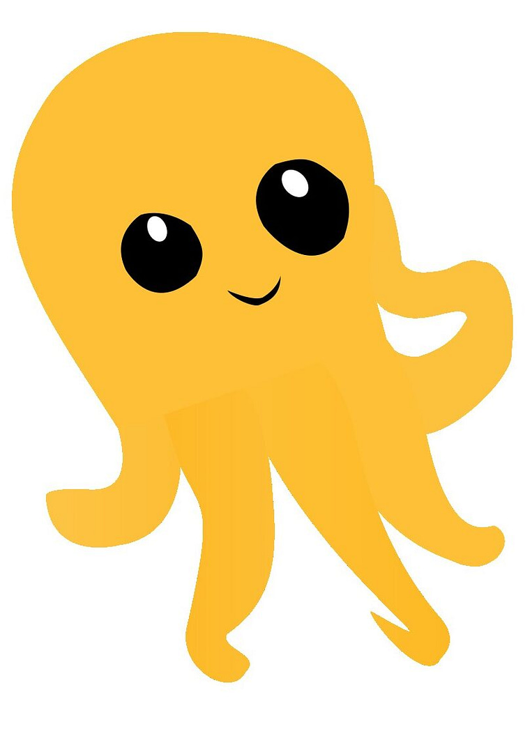 A cute yellowish octopus with five tentacles.