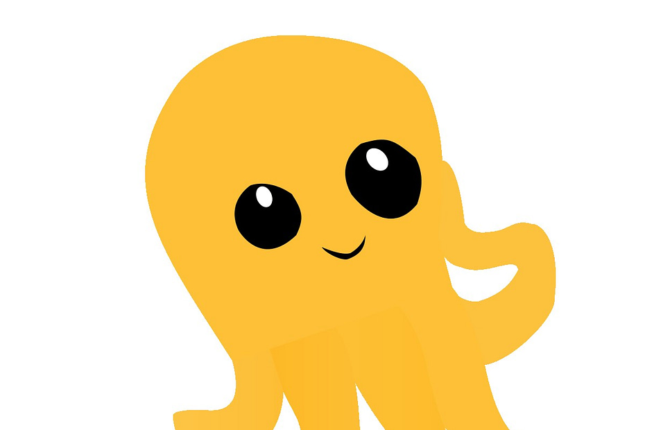 A cute yellowish octopus with five tentacles.